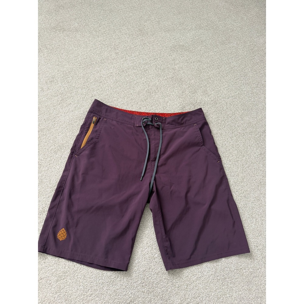 Stio CFS Board Shorts Size 34 Purple Stretch Zipper Pocket Swim Outdoor